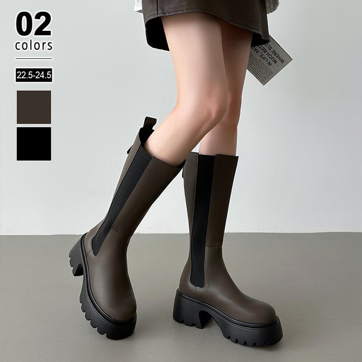 サイドゴアブーツ 厚底 ロングブーツ[品番：COCW0006131]｜COCOMOMO