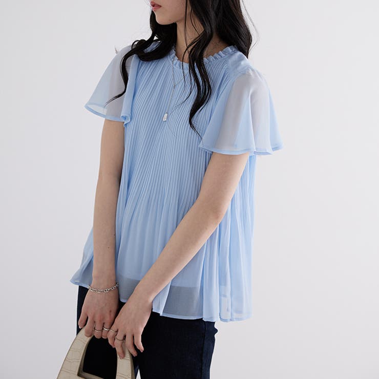 半袖）プリーツシフォンブラウス[品番：GERW0010134]｜GeeRA（ジーラ