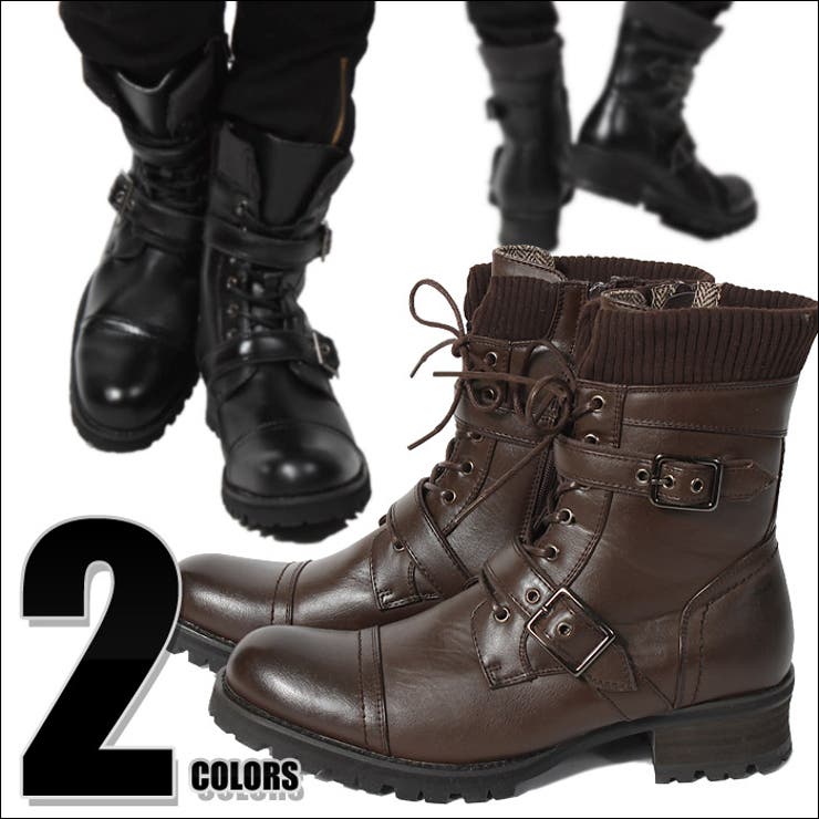 お兄系 ブーツ メンズ【BOREDOM(ボアダム)リブ付きWラップベルトレース