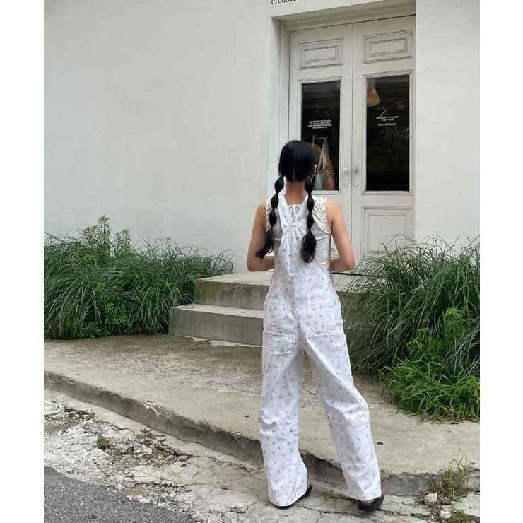 サロペットワイドパンツ レディース 花柄入り[品番：KH000014632