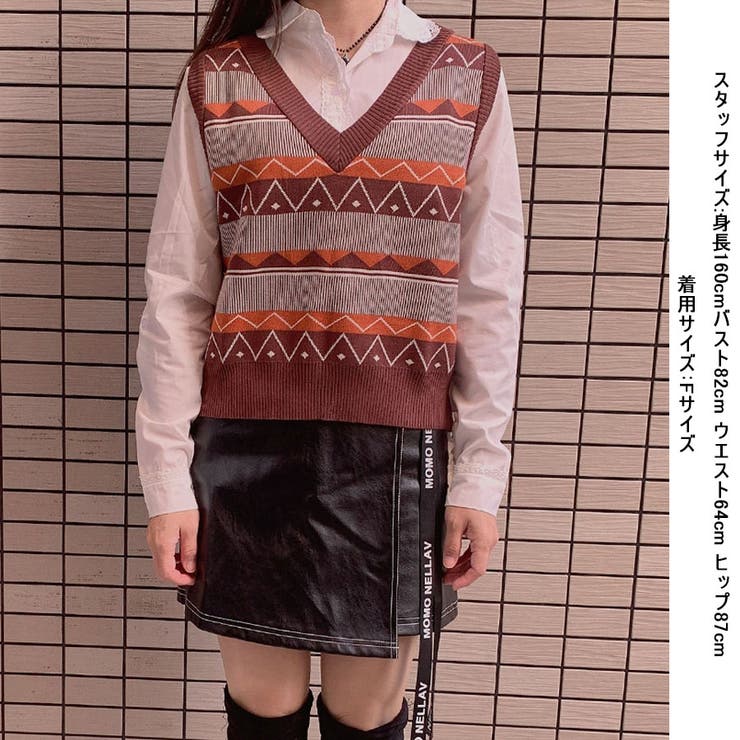 ベストVネック トップス ノルディック柄 韓国ファッション[品番