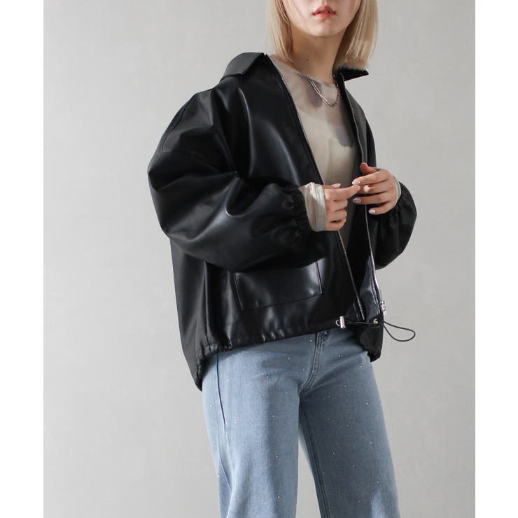 フェイクレザーZIPブルゾン[品番：SPRW0010018]｜SpRay（スプレイ）の