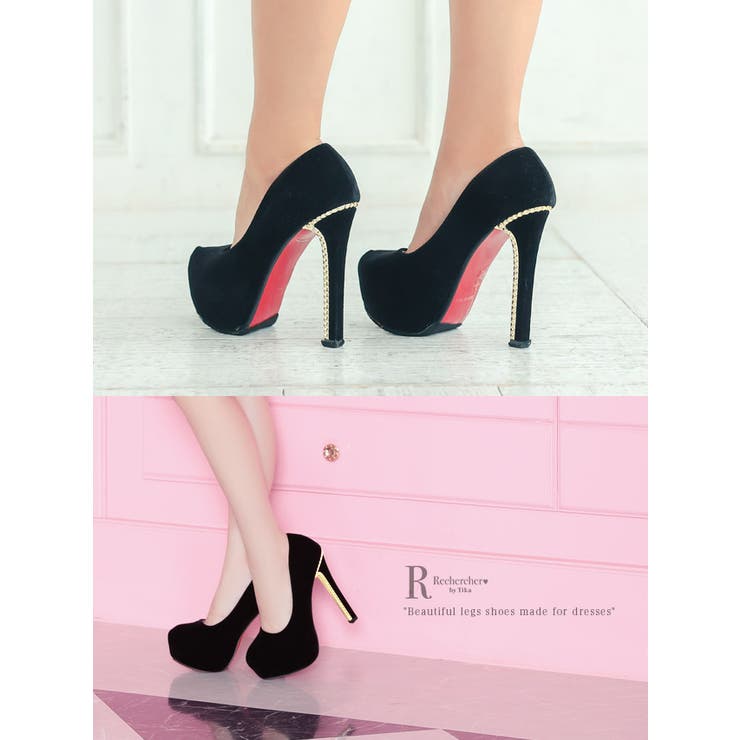 厚底×ハイヒールベロアパンプス キャバパンプス シューズ[品番