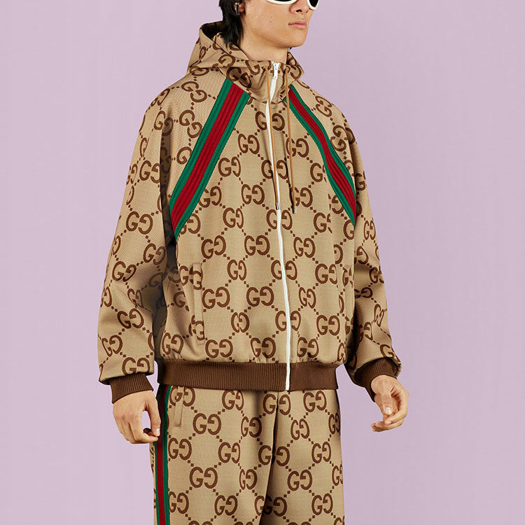 Gucci Jumbo GG Zip Jacket With Web 'Beige Ebony' 713974-XJETI-2270