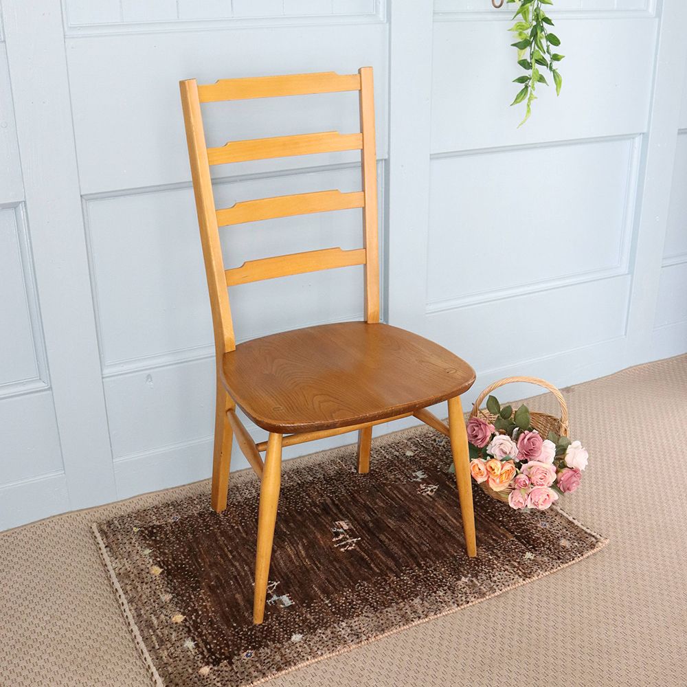 ②】ラダーバックチェア ヴィンテージ オーク材 無垢材 民芸家具 ②