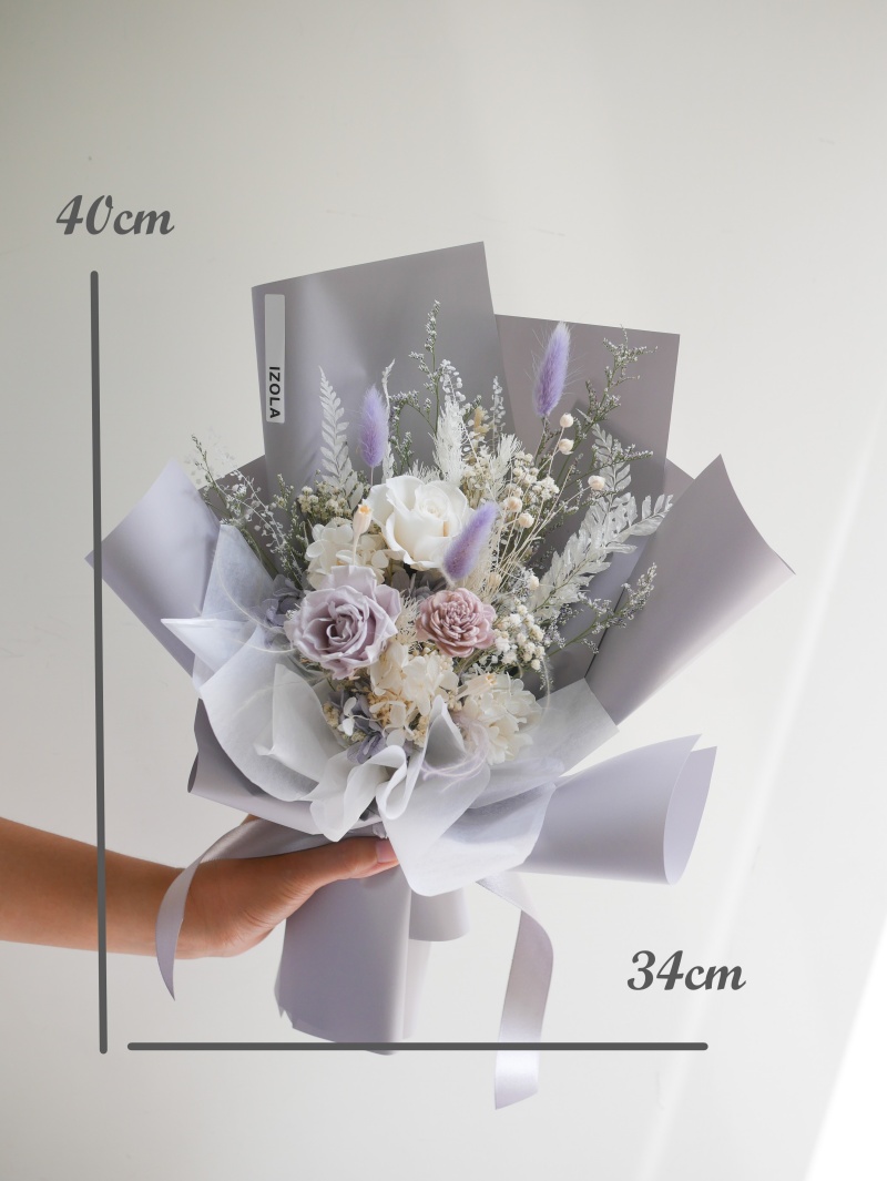 永生乾燥花束-處女座星座花束_生日花束_紫色&白色玫瑰花– IZOLA 伊左拉
