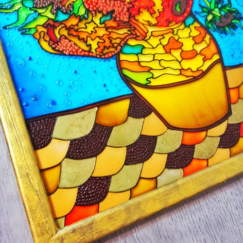 ベラルーシ ヴィンセントヴァンゴッホひまわり手塗りの有名なステンド