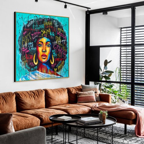 送料無料】スペイン 大きな絵画 カラフルなアフロセントリックなポップ