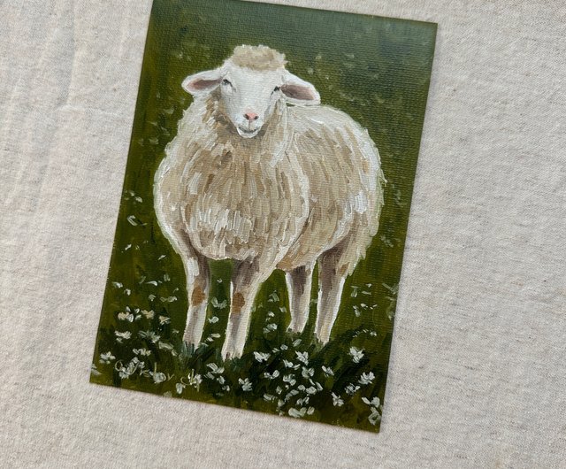 送料無料】ベラルーシ 子羊の絵 オリジナル油絵 動物 羊の絵 小さな壁