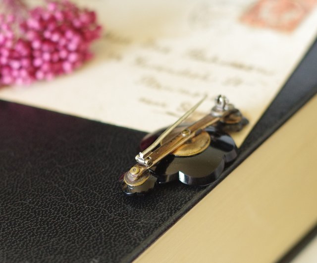 台湾 アンティーク 希少なモーニングジュエリー フランス 黒い花と