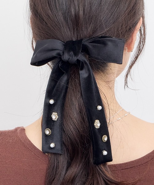 HEARTDANCE | 装飾付ベロアリボンフックポニー ヘアカフ - Buyee, an