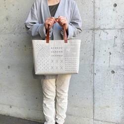 受注製作◇リネントートバッグ【緑系パッチワーク】 刺し子・麻・本革