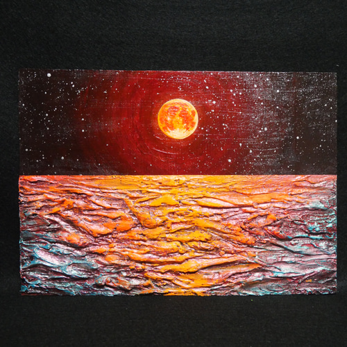 油絵 油彩 油彩画 絵 絵画 【オレンジ色の満月と輝く海】 絵画 HR