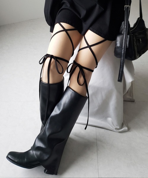 セルフカット調節可能 】クロスストラップリボンバイカーレギンス