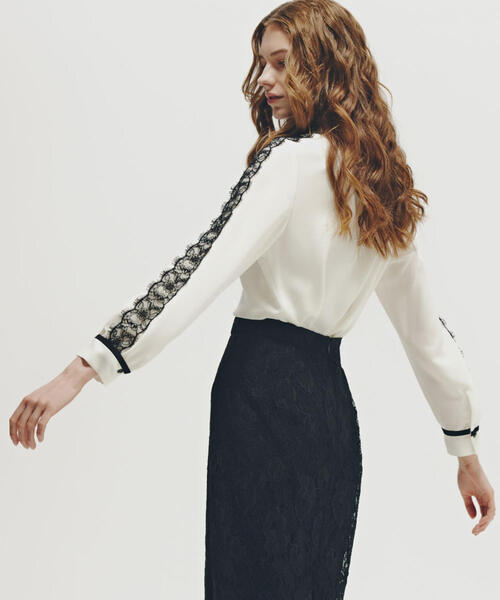 セール】◇レースコンビバイカラーリボンブラウス（シャツ/ブラウス