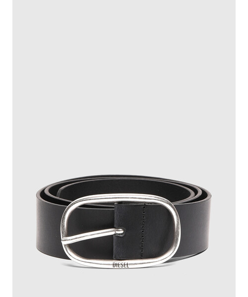DIESEL ブラックレザーオーバルバックルベルト