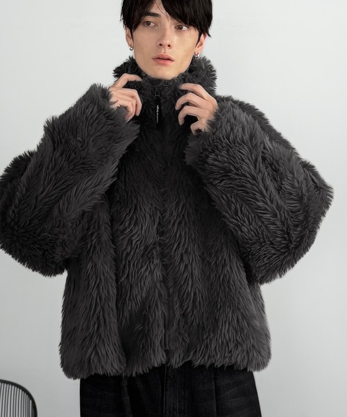 セール】シャギーファーショート裏配色ショートジャケット／Shaggy