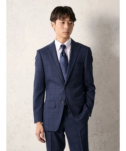 セール】【上下洗える】2釦スーツ グレンチェック ネイビー（スーツ