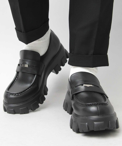 厚底 軽量 トラックソール コインローファー（スムース・クロコ