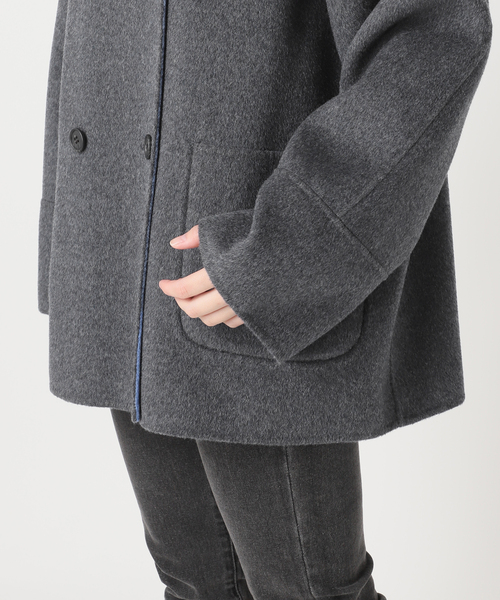 セール】《新色》リバーシブルノーカラーショートコート（ノーカラー