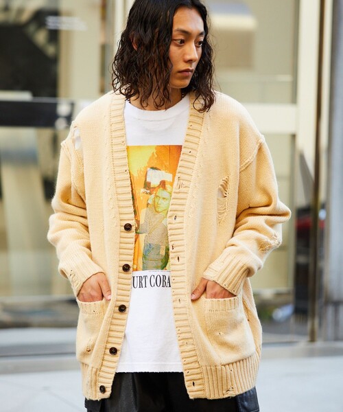 セール】ダメージニットカーディガン/ビックシルエット/ダメージ加工