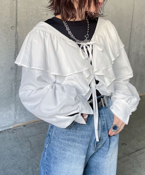 PAGEBOY（ページボーイ）の「フリル2WAYショートブラウス（シャツ