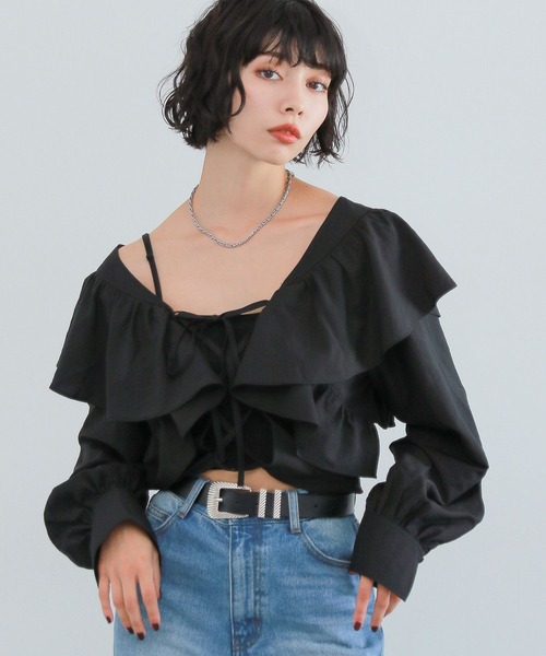 PAGEBOY（ページボーイ）の「フリル2WAYショートブラウス（シャツ