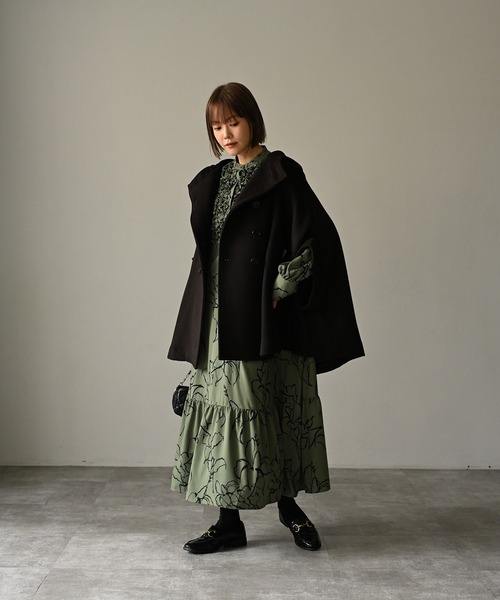 HERENCIA（ヘレンチア）の「フーディ ケープ ダブル コート（ポンチョ