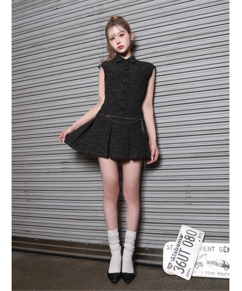 チェーンベルトツイードミニワンピース（ワンピース）｜Darich