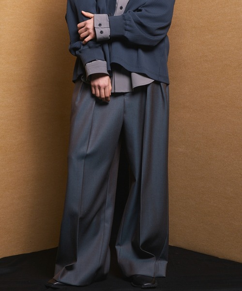 UNISEX》4 Colors Chambray Washable Wool Prime-Wide Two Tuck Wide