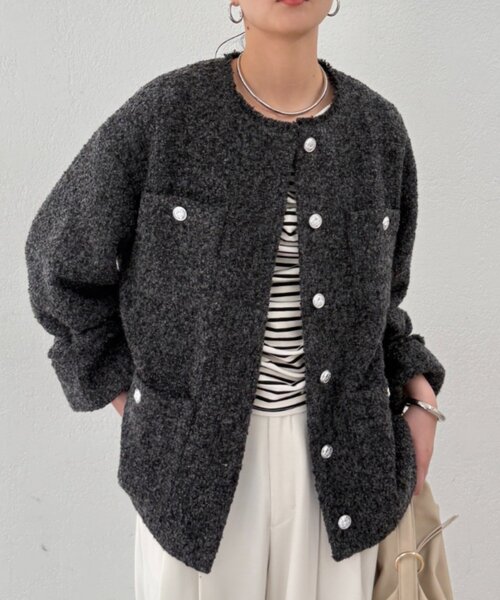 セール】ツイードジャケット（ノーカラージャケット）｜LOUNGEDRESS