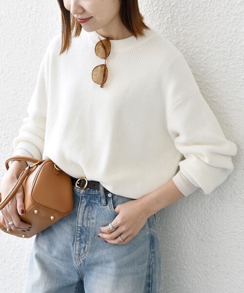 セール】SHIPS any:〈手洗い可能〉アゼ コンパクト クルーネック