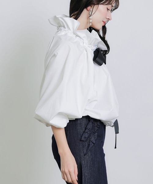 ビッグカラーグログランリボンブラウス（シャツ/ブラウス）｜PICCIN