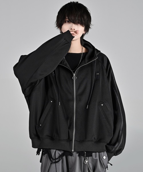 セール】line sleeve track zip parker jacket / ラインスリーブ