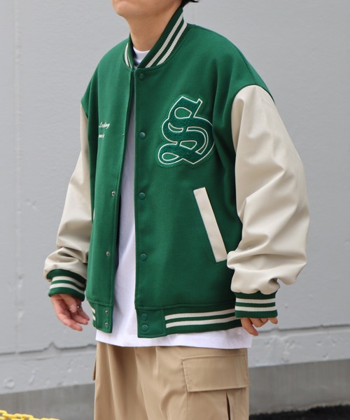 セール】サガラワッペン刺繍 ビッグシルエットスタジャン ウールテック