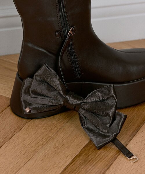 セール】【Belle Charme】リボン付きスクエアロングブーツ（ブーツ