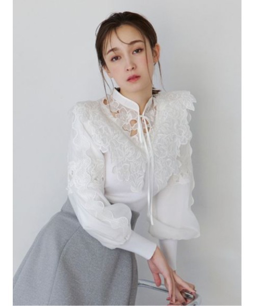 SNIDEL（スナイデル）の「レースカラーニットプルオーバー（ニット