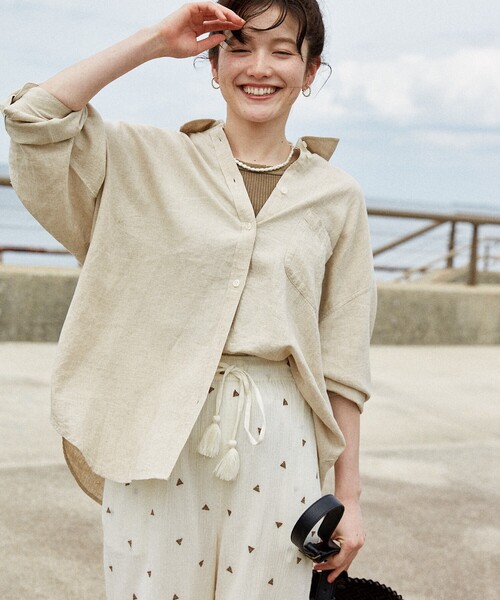 専用 フリンジ付きプリーツプリーズ 長袖シャツ ベージュ 専用