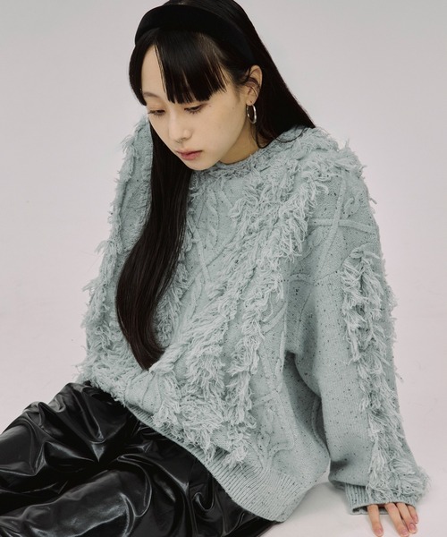 セール】cable fringe mix knit ケーブルフリンジミックスニット