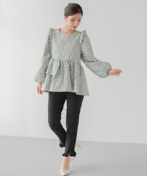アシンメトリーフリルジャガードトップス（その他トップス）｜Fit more