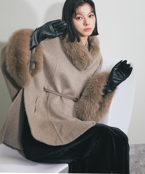 ウール混フォックスファーつきポンチョコート（ポンチョ）｜SMILE