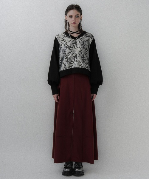 セール】ストリングジャガードキリカエVネックトップス(HARE