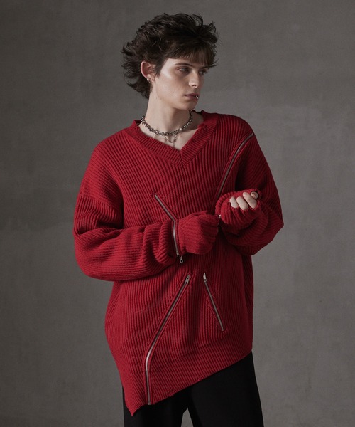 GRANCY】ZipDesign Asymmetry Knit / ジップデザイン アシンメトリー