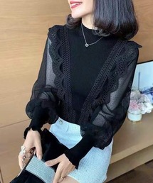 シースルー」に該当するシャツ/ブラウス（ブラック/黒色系・フリル