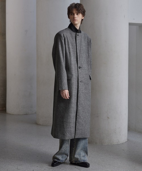 セール】【CLEL】Wool Blend Herringbone Tweed Coat / ウールブレンド