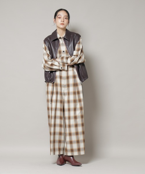 セール】オンブレーチェックジャンプスーツ（つなぎ/オールインワン