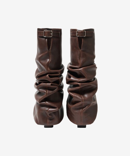 POOLDE/プールデ】Melted Boots Brown/ロングブーツ/ギャザー（ブーツ
