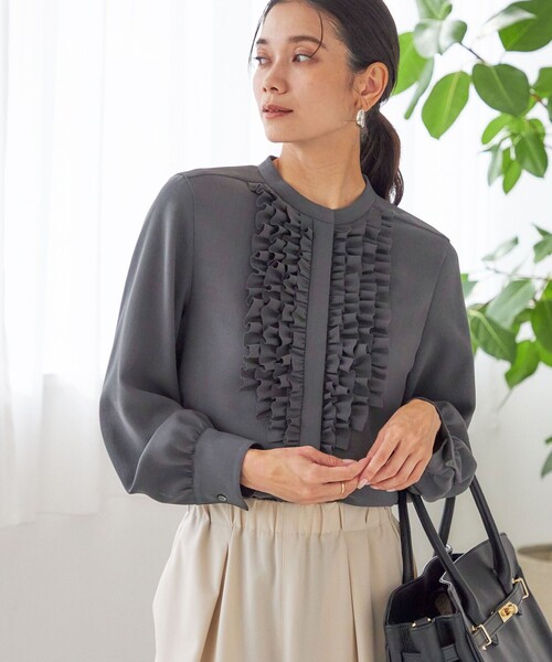 セール】〈洗濯機可能〉ポリエステル カルゼ フリル ブラウス（シャツ