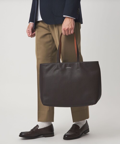 シボ レザーライク ジップ トート バッグ（トートバッグ）｜green