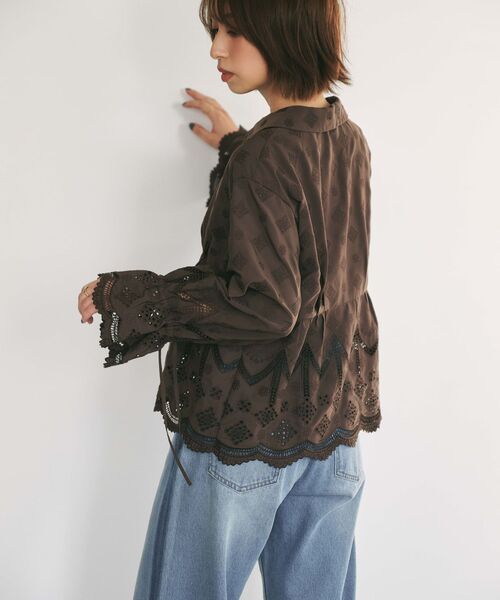 エンブロイダリーリボンスリーブブラウス 【低身長・小柄女性】（T